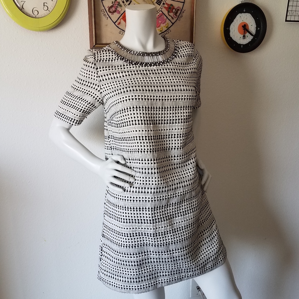 Zara Shift Dress Beaded Collar Size M